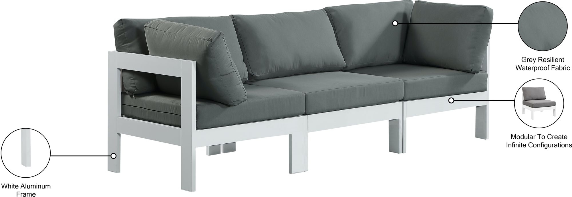 Nizuc 90" Outdoor Patio Waterproof Fabric Modular Sofa with Aluminum Frame