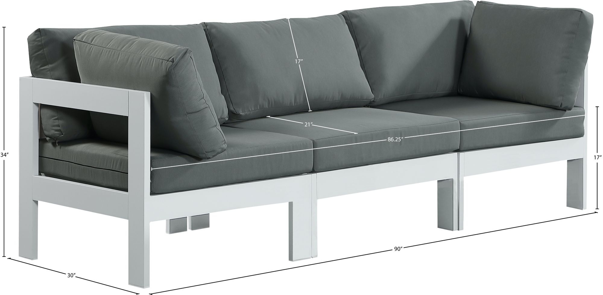 Nizuc 90" Outdoor Patio Waterproof Fabric Modular Sofa with Aluminum Frame