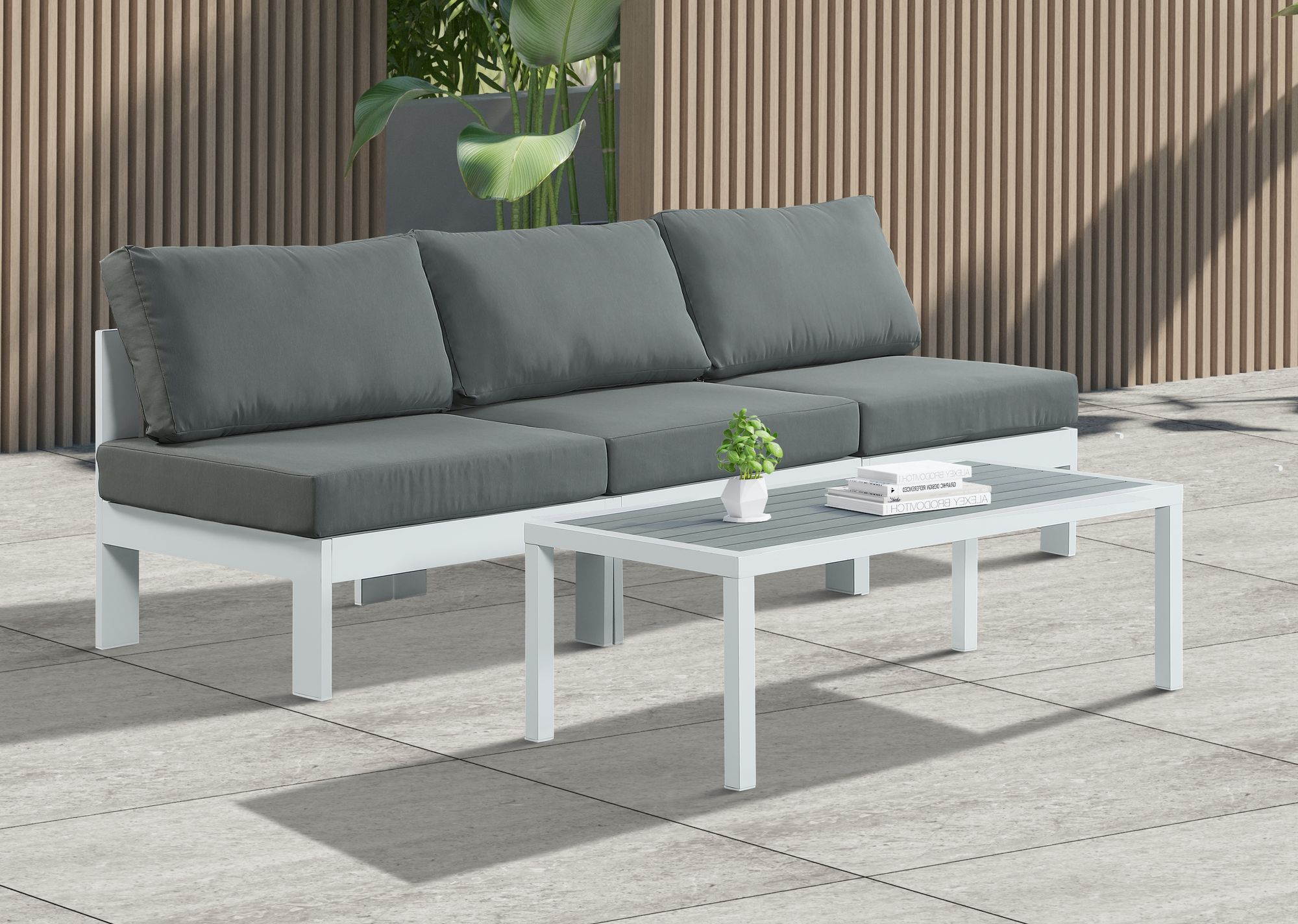 Nizuc 90" Outdoor Patio Waterproof Fabric Armless Modular Sofa with White Aluminum Frame