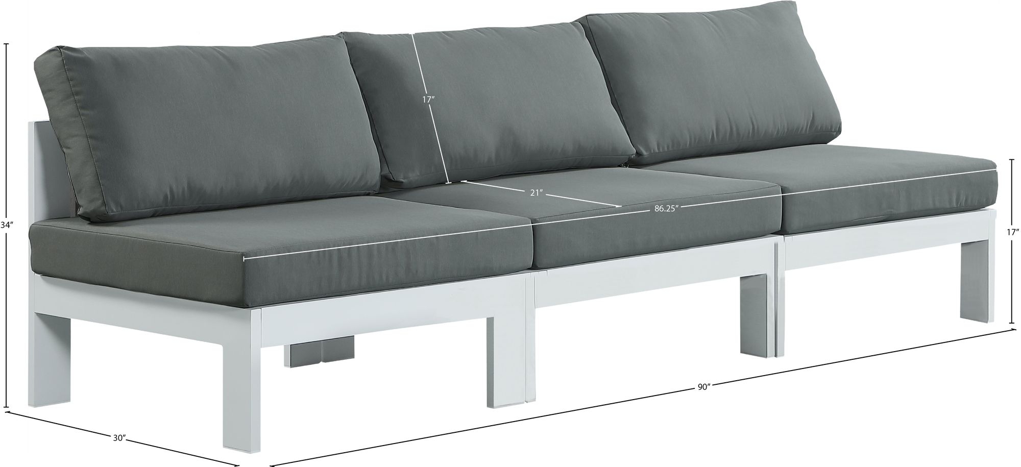 Nizuc 90" Outdoor Patio Waterproof Fabric Armless Modular Sofa with Aluminum Frame