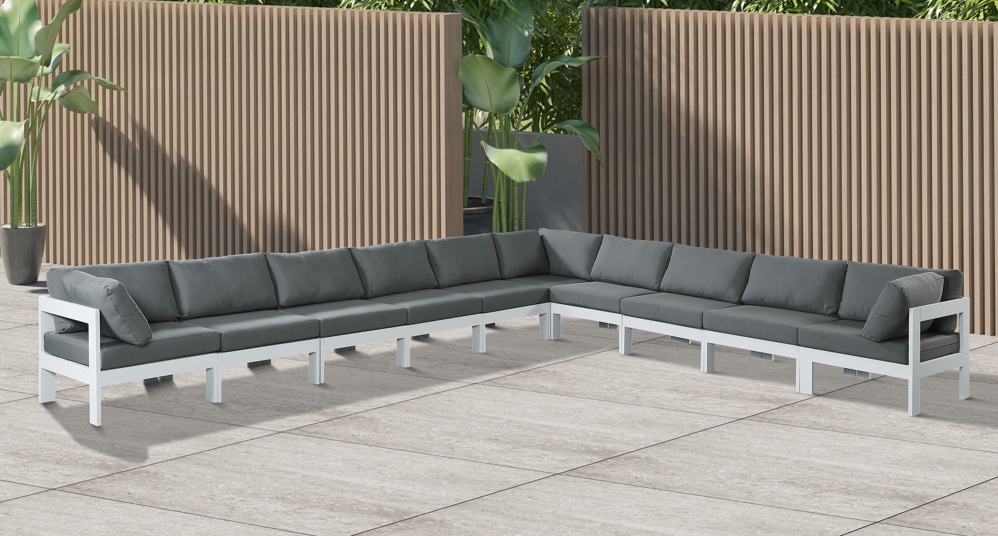 Nizuc 180" 10-Piece Outdoor Patio Waterproof Fabric Modular Sectional with Aluminum Frame