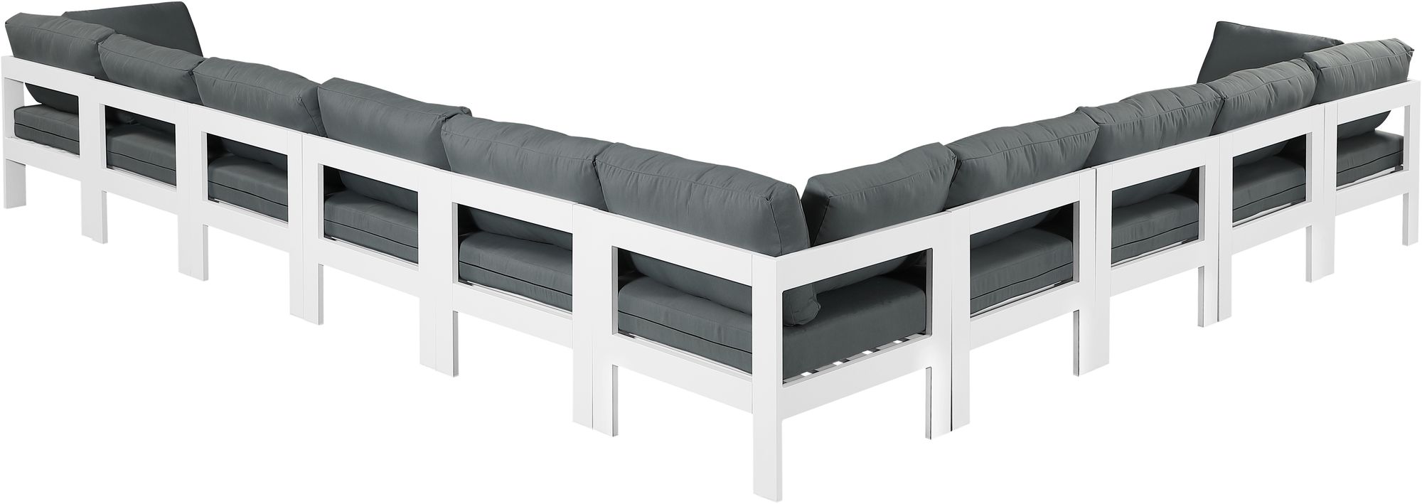 Nizuc 180" 10-Piece Outdoor Patio Waterproof Fabric Modular Sectional with White Aluminum Frame