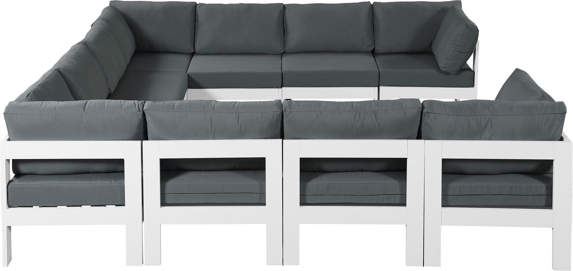 Nizuc 120" 10-Piece Outdoor Patio Waterproof Fabric Modular U-Shape Sectional with White Aluminum Frame