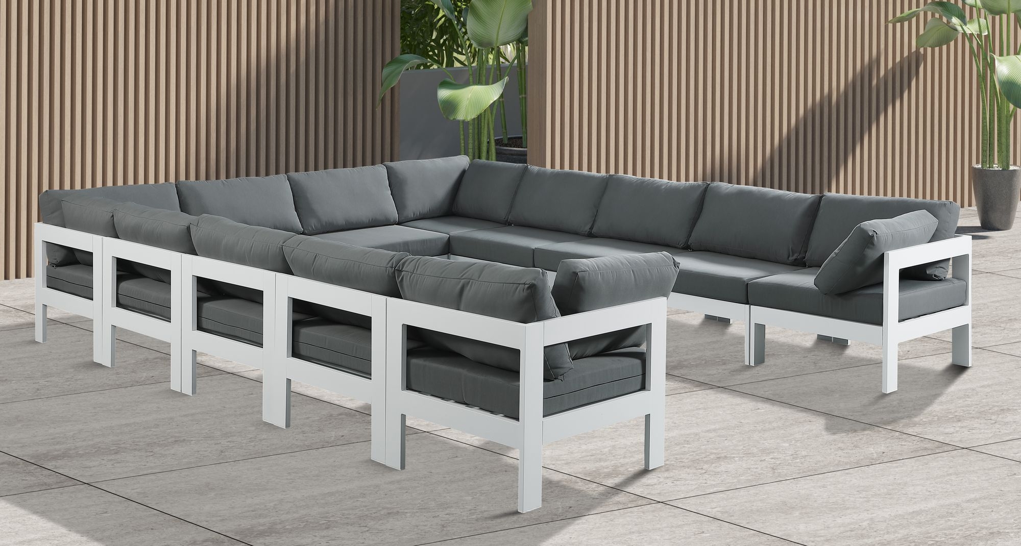 Nizuc 120" 12-Piece Outdoor Patio Waterproof Fabric Modular U-Shape Sectional with Aluminum Frame