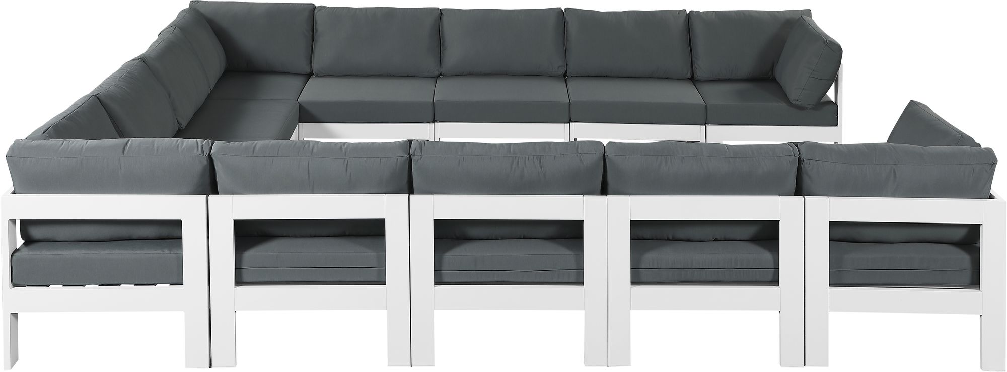 Nizuc 120" 12-Piece Outdoor Patio Waterproof Fabric Modular U-Shape Sectional with White Aluminum Frame