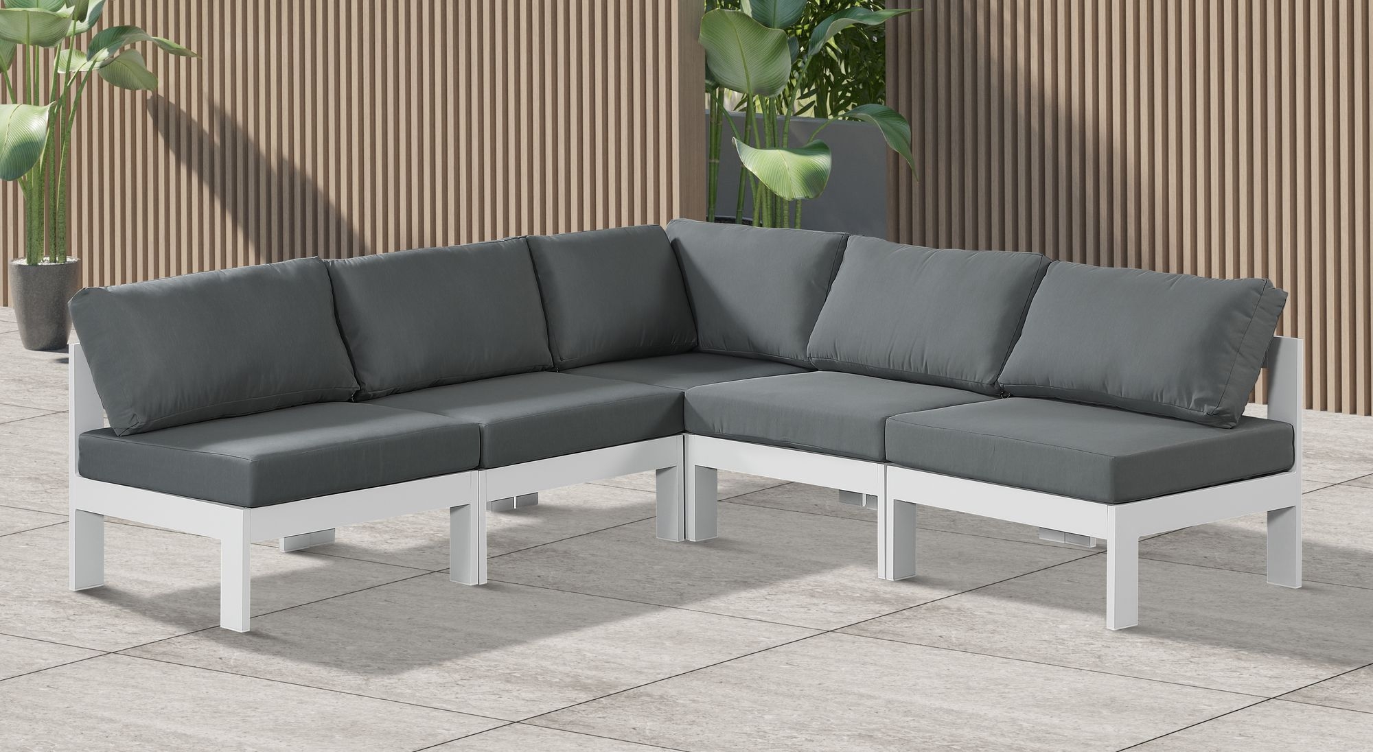 Nizuc 90" 5-Piece Outdoor Patio Waterproof Fabric Modular Armless Sectional with Aluminum Frame
