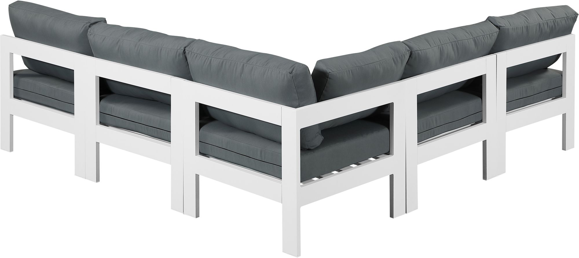 Nizuc 90" 5-Piece Outdoor Patio Waterproof Fabric Modular Armless Sectional with White Aluminum Frame