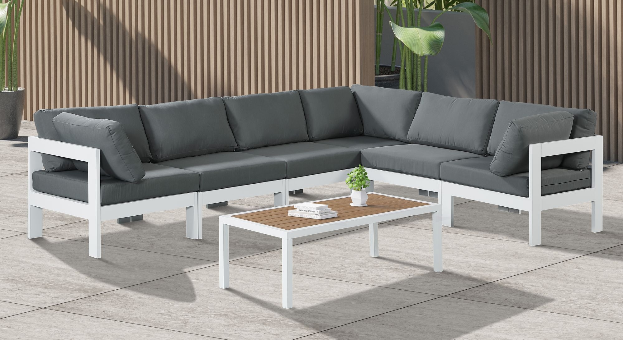 Nizuc 120" 6-Piece Outdoor Patio Waterproof Fabric Modular Sectional with Aluminum Frame
