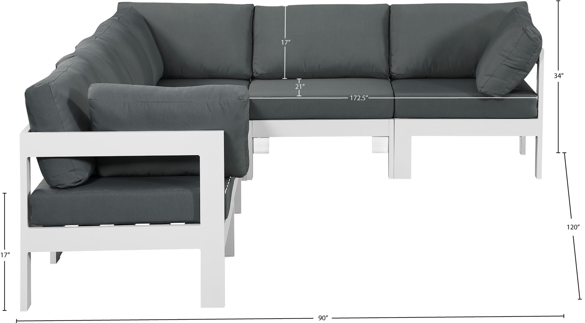 Nizuc 120" 6-Piece Outdoor Patio Waterproof Fabric Modular Sectional with White Aluminum Frame