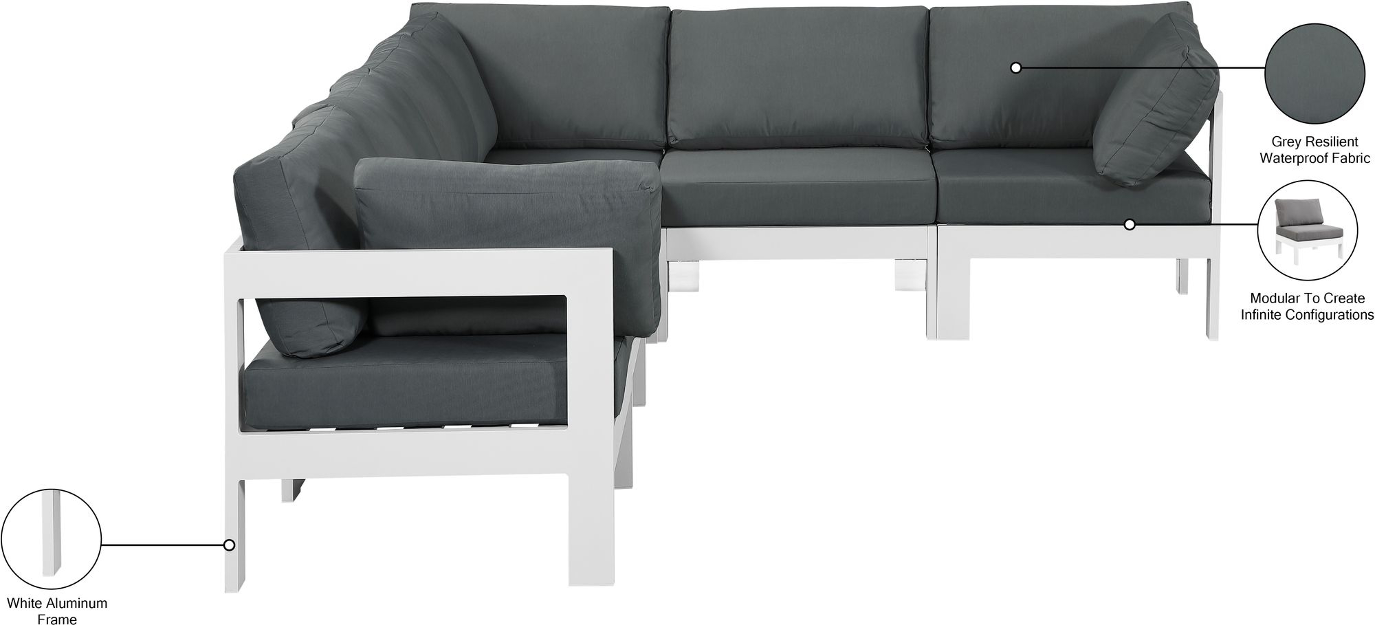 Nizuc 120" 6-Piece Outdoor Patio Waterproof Fabric Modular Sectional with Aluminum Frame