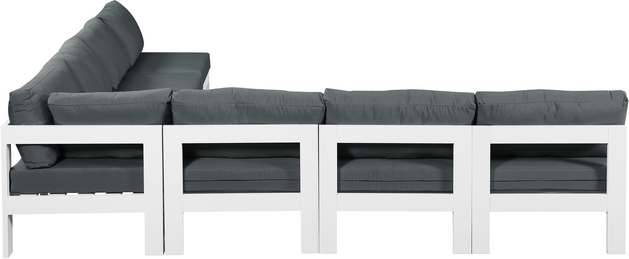 Nizuc 120" 7-Piece Outdoor Patio Waterproof Fabric Modular Armless Sectional with White Aluminum Frame