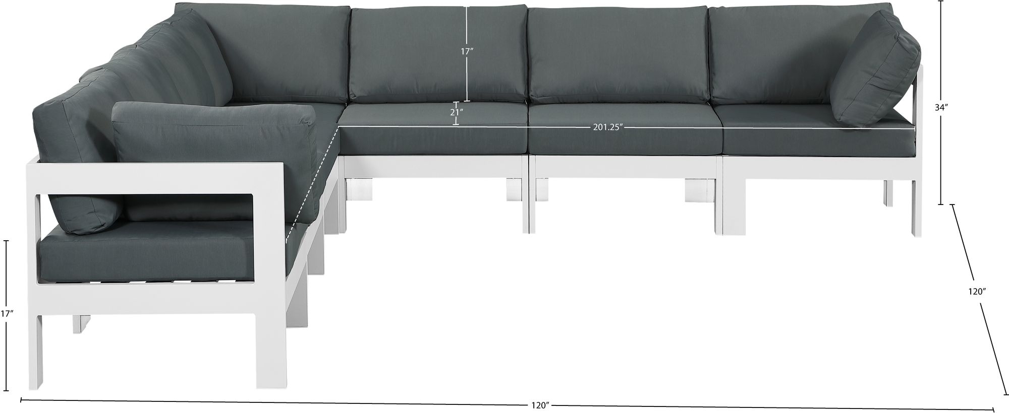 Nizuc 120" 7-Piece Outdoor Patio Waterproof Fabric Modular Sectional with Aluminum Frame