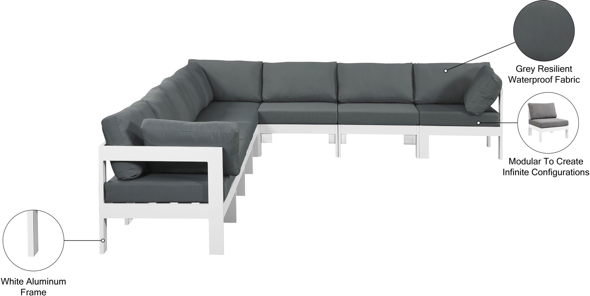 Nizuc 150" 8-Piece Outdoor Patio Waterproof Fabric Modular Sectional with Aluminum Frame