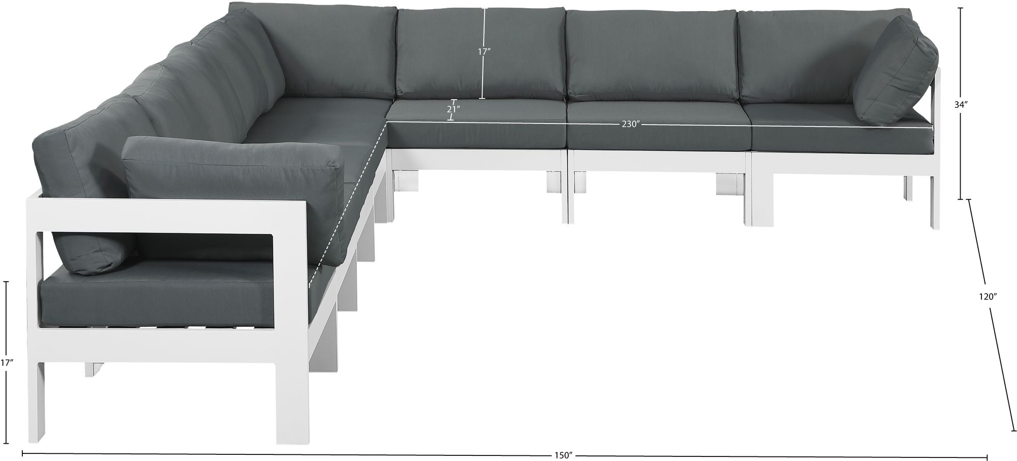 Nizuc 150" 8-Piece Outdoor Patio Waterproof Fabric Modular Sectional with Aluminum Frame