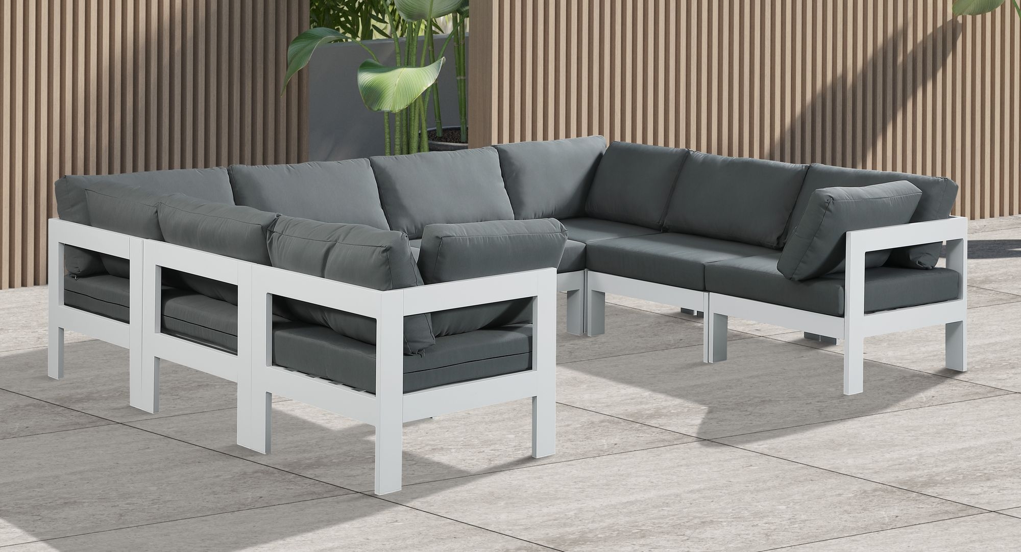 Nizuc 120" 8-Piece Outdoor Patio Waterproof Fabric Modular U-Shape Sectional with Aluminum Frame