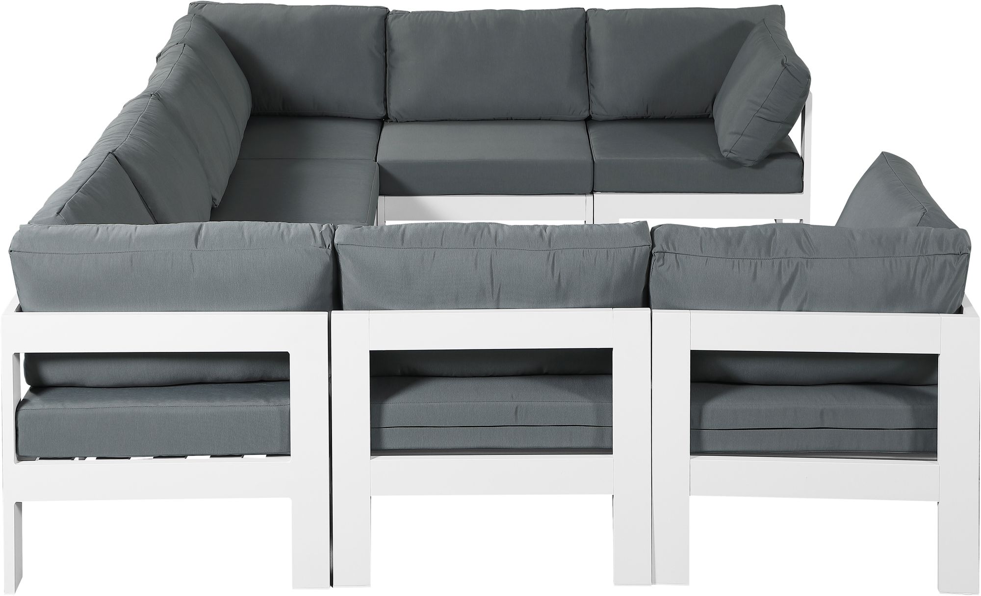 Nizuc 120" 8-Piece Outdoor Patio Waterproof Fabric Modular U-Shape Sectional with White Aluminum Frame