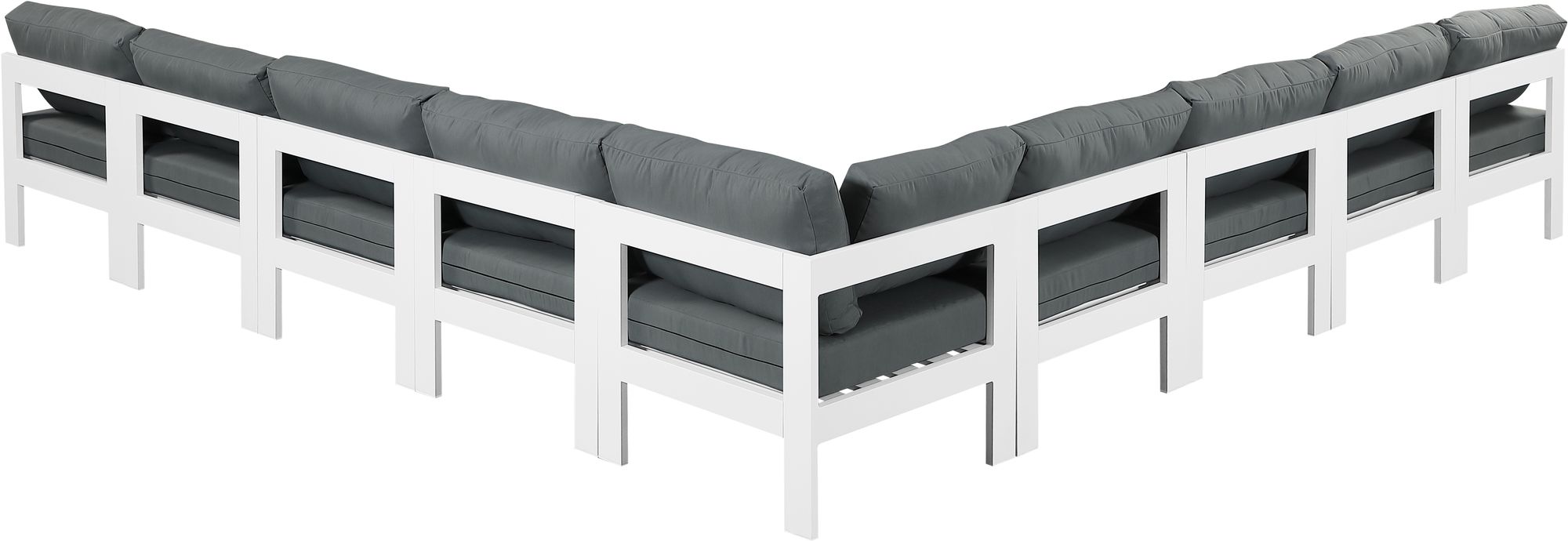 Nizuc 150" 9-Piece Outdoor Patio Waterproof Fabric Modular Armless Sectional with White Aluminum Frame