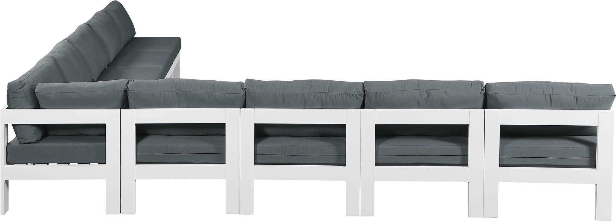 Nizuc 150" 9-Piece Outdoor Patio Waterproof Fabric Modular Armless Sectional with White Aluminum Frame