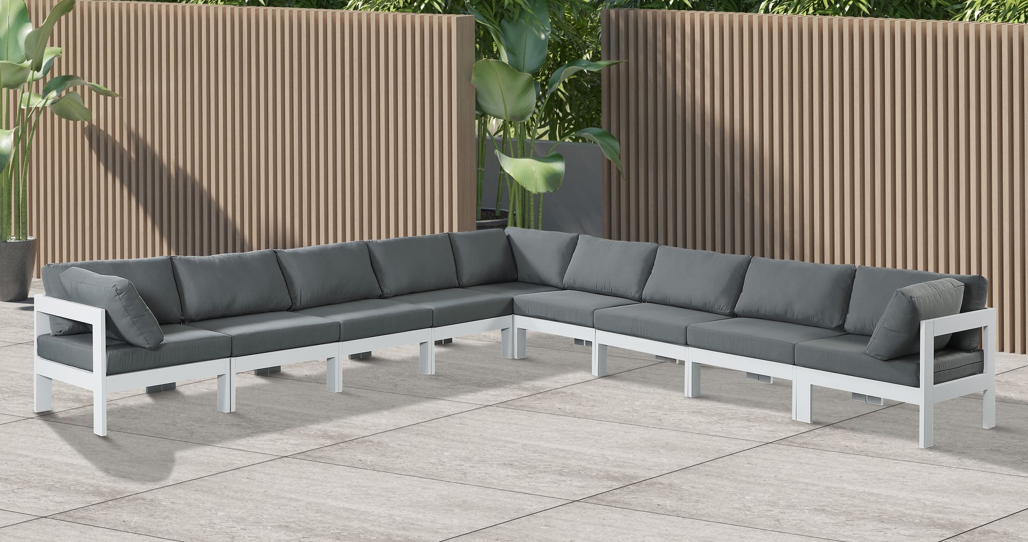 Nizuc 150" 9-Piece Outdoor Patio Waterproof Fabric Modular Sectional with Aluminum Frame