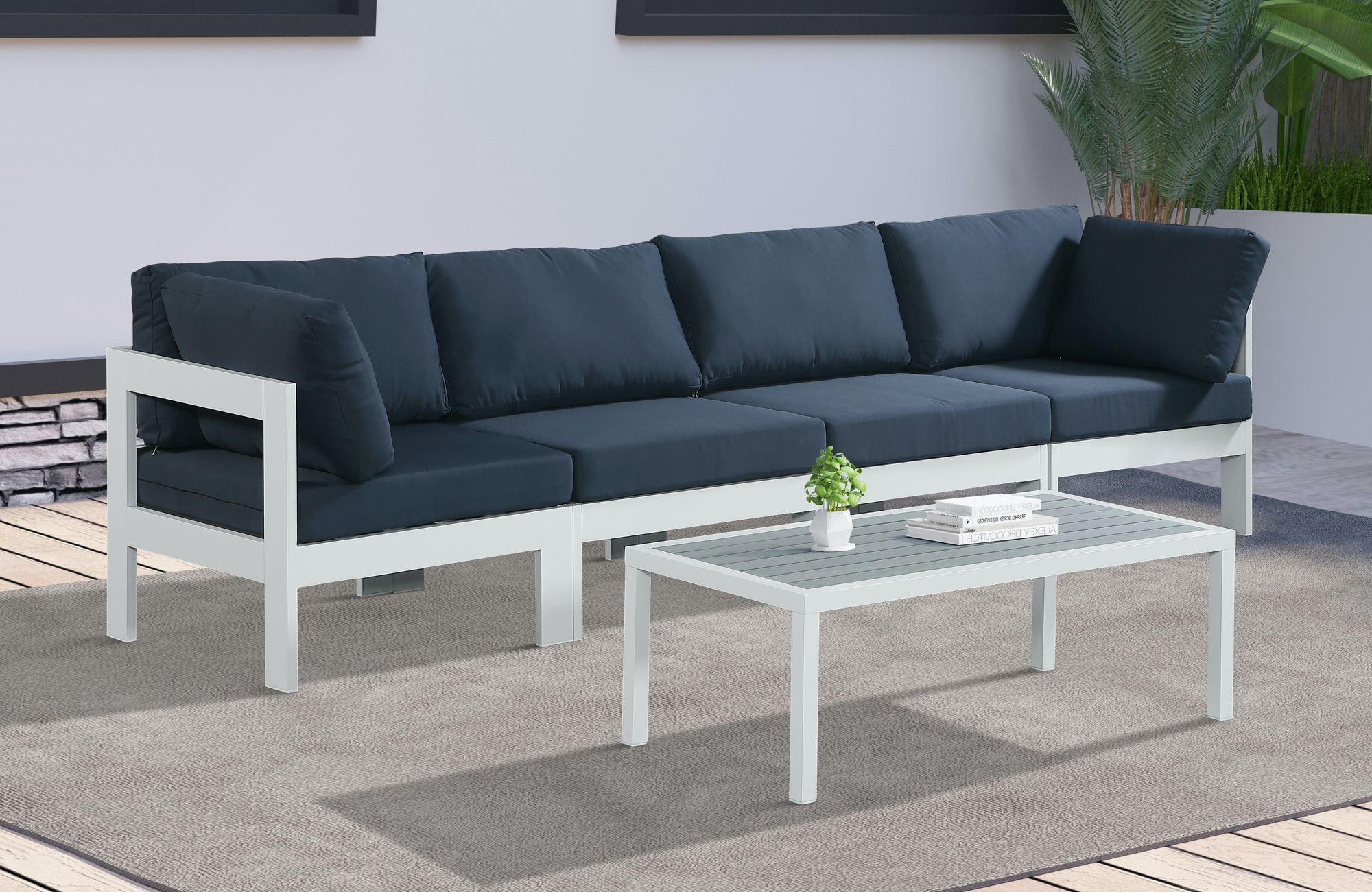 Nizuc 120" Outdoor Patio Waterproof Fabric Modular Sofa with White Aluminum Frame