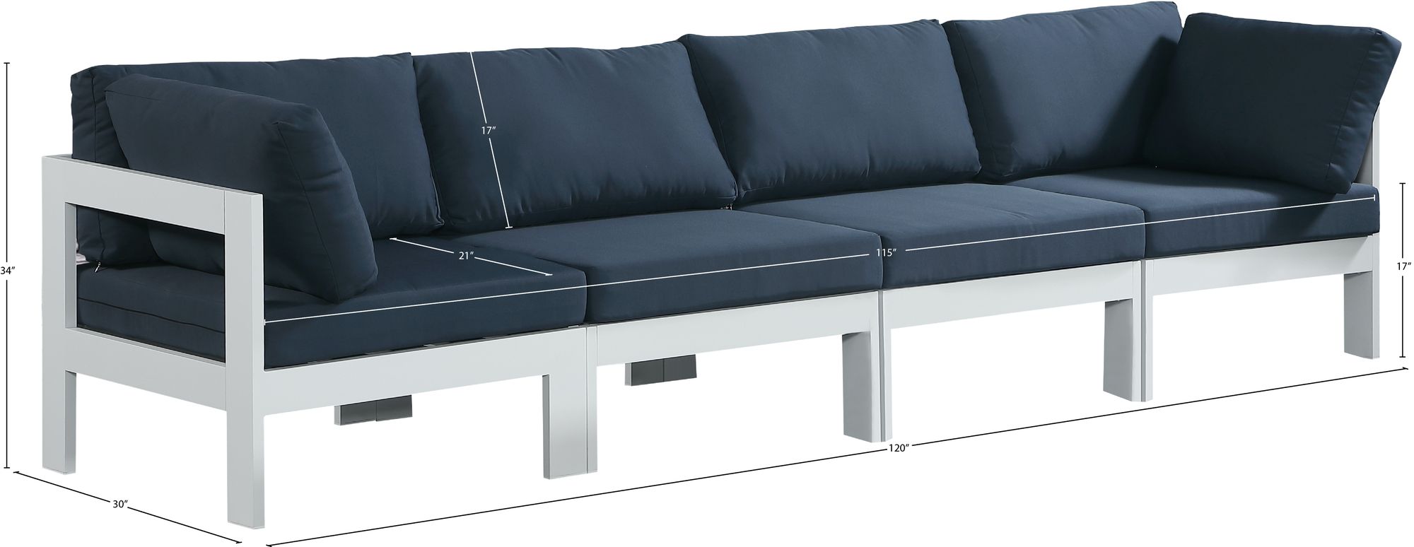 Nizuc 120" Outdoor Patio Waterproof Fabric Modular Sofa with White Aluminum Frame