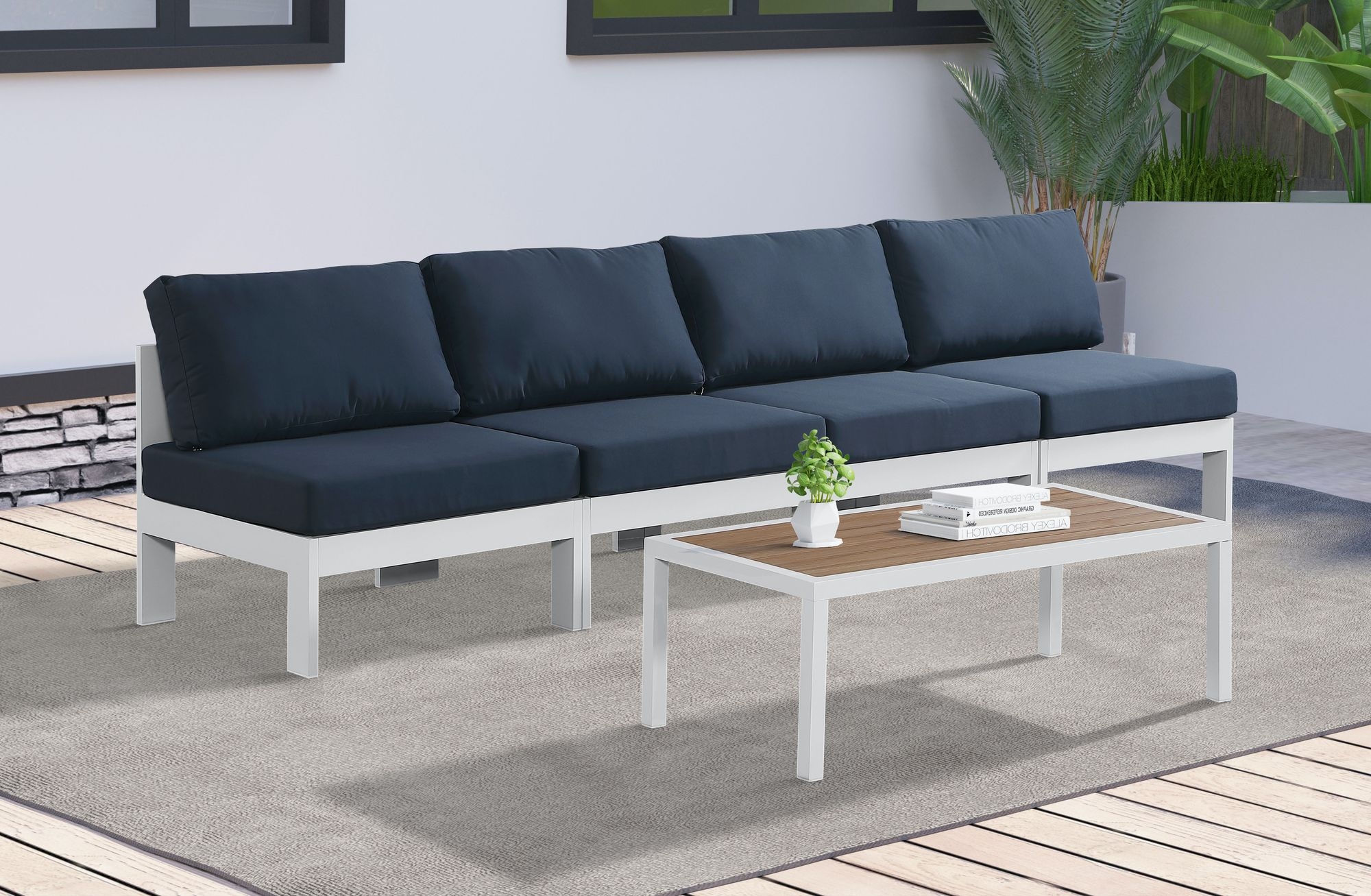 Nizuc 120" Outdoor Patio Waterproof Fabric Armless Modular Sofa with Aluminum Frame