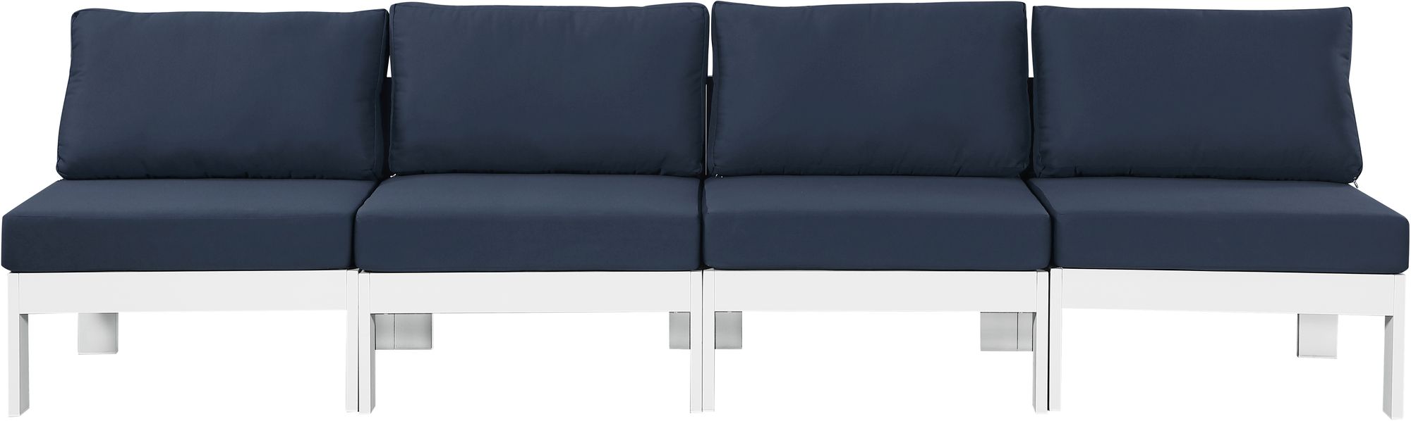 Nizuc 120" Outdoor Patio Waterproof Fabric Armless Modular Sofa with White Aluminum Frame
