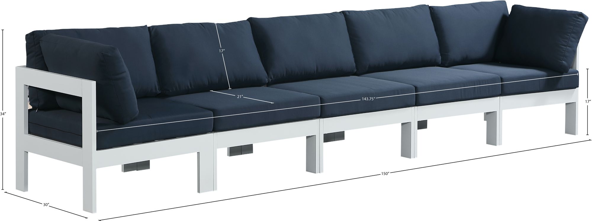 Nizuc 150" Outdoor Patio Waterproof Fabric Modular Sofa with White Aluminum Frame
