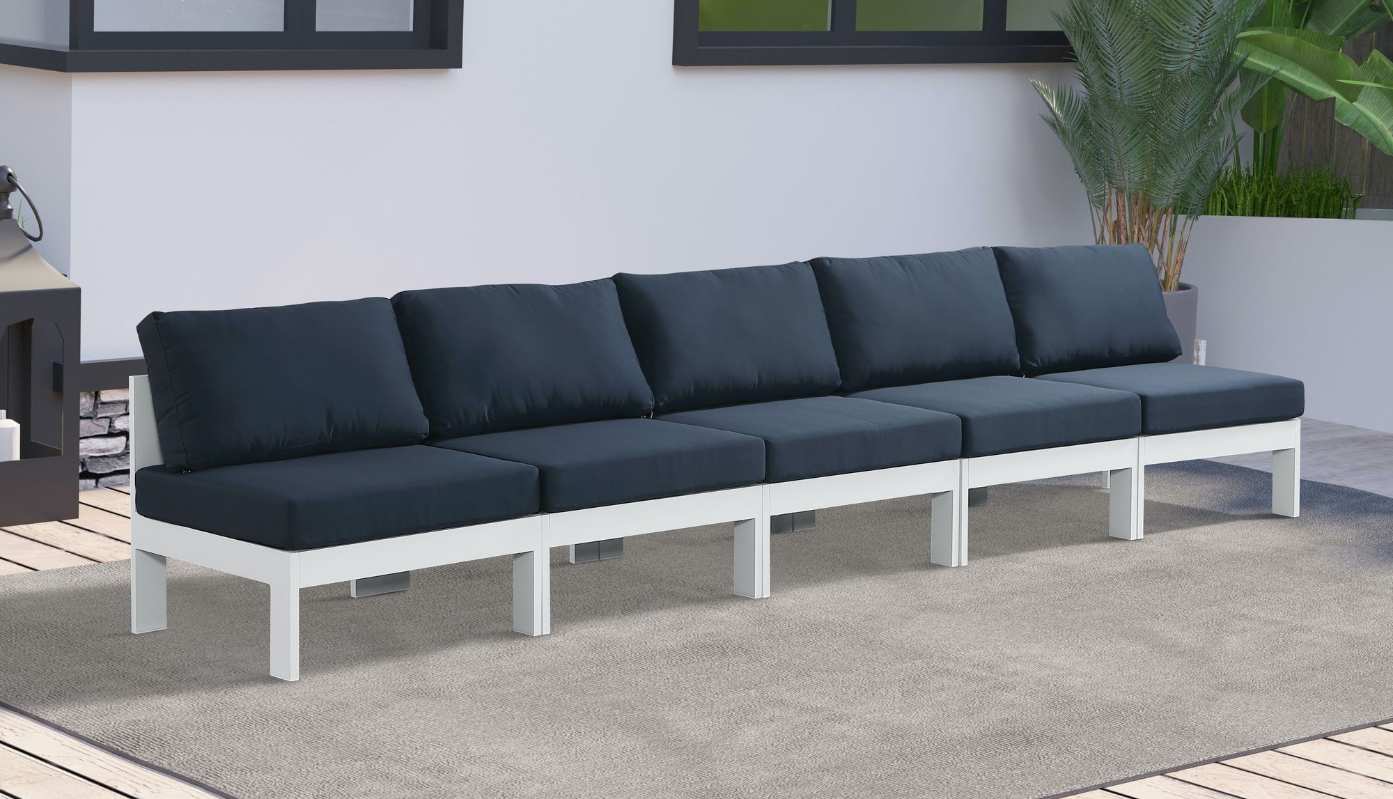 Nizuc 150" Outdoor Patio Waterproof Fabric Armless Modular Sofa with Aluminum Frame