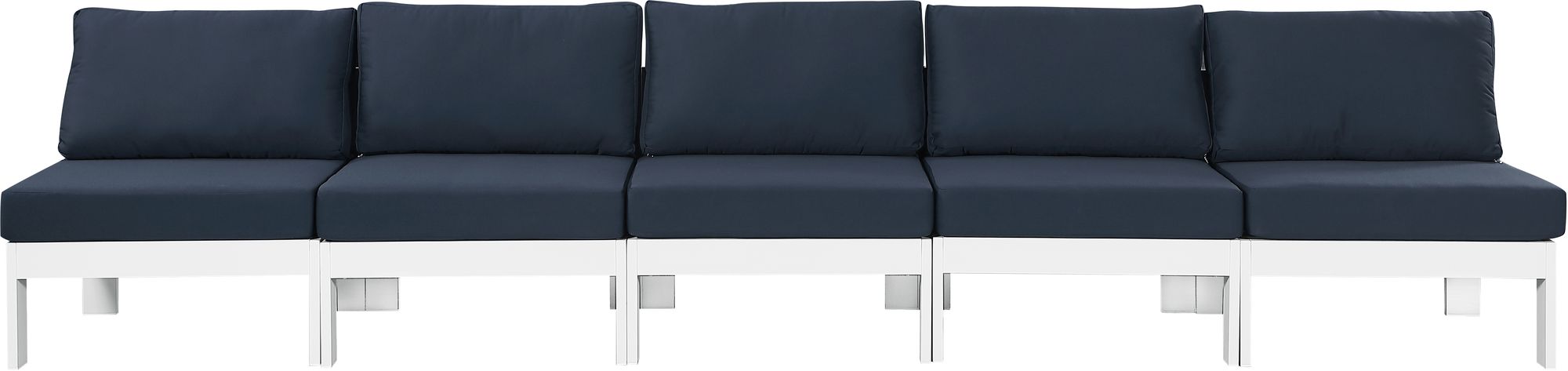 Nizuc 150" Outdoor Patio Waterproof Fabric Armless Modular Sofa with White Aluminum Frame