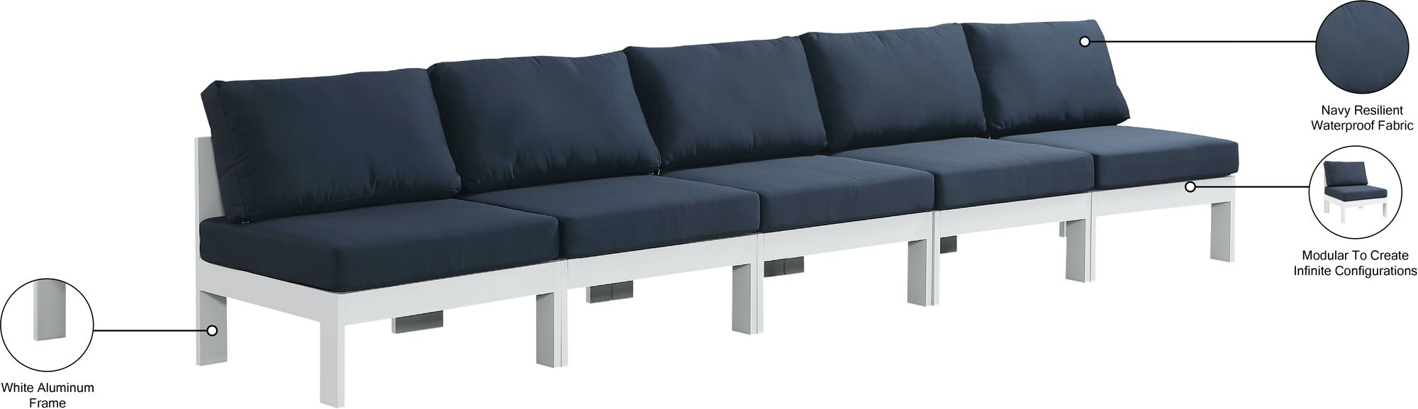 Nizuc 150" Outdoor Patio Waterproof Fabric Armless Modular Sofa with Aluminum Frame