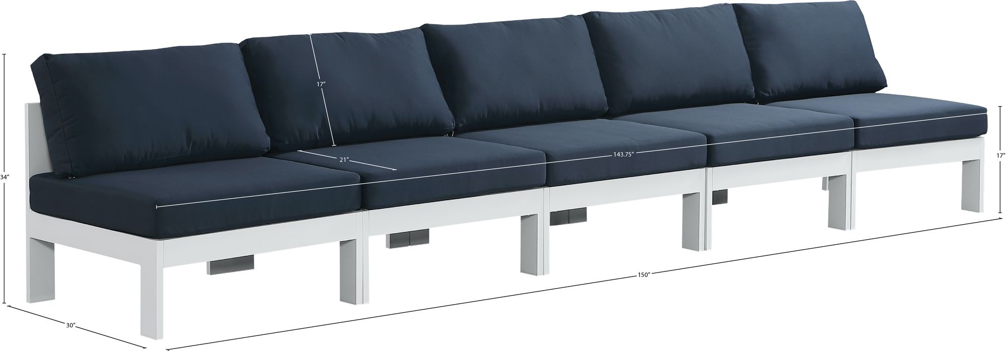 Nizuc 150" Outdoor Patio Waterproof Fabric Armless Modular Sofa with Aluminum Frame