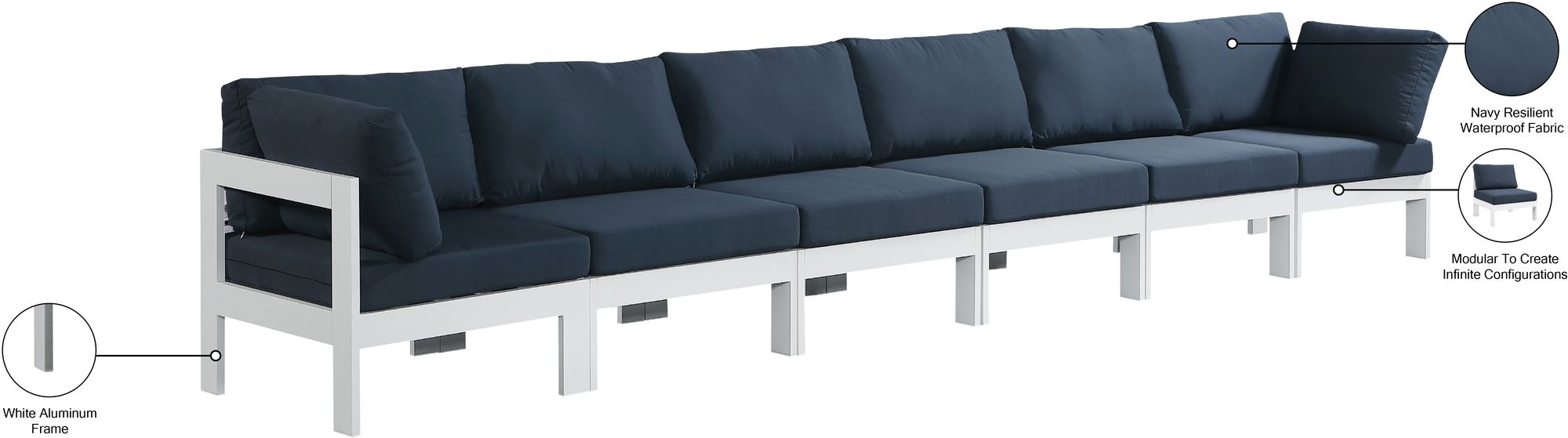Nizuc 180" Outdoor Patio Waterproof Fabric Modular Sofa with Aluminum Frame