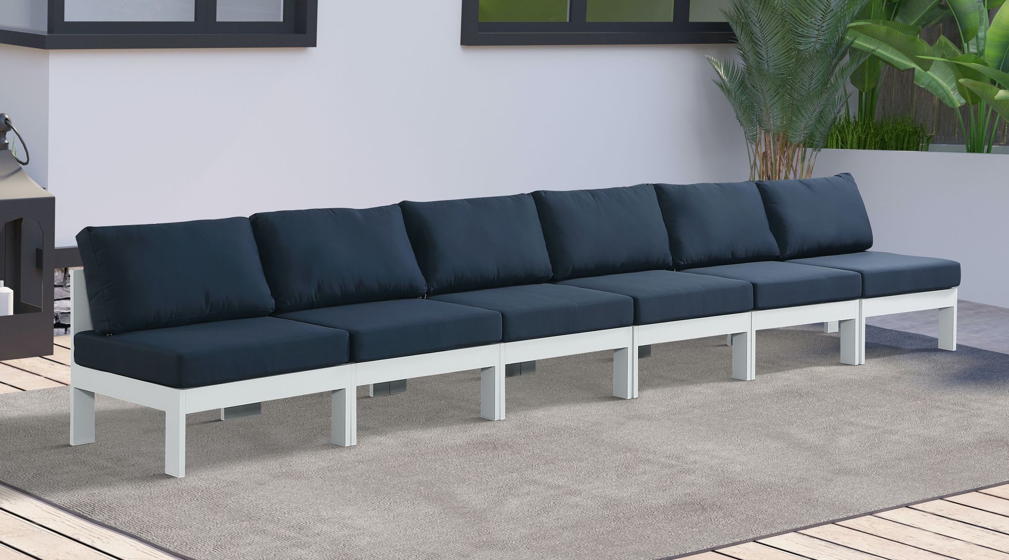 Nizuc 180" Outdoor Patio Waterproof Fabric Armless Modular Sofa with Aluminum Frame