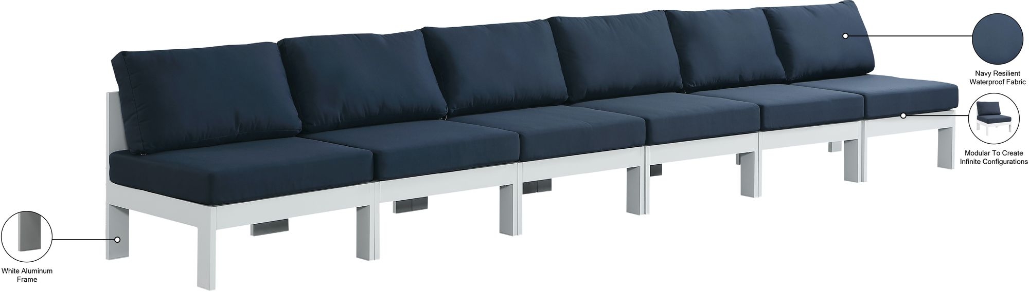 Nizuc 180" Outdoor Patio Waterproof Fabric Armless Modular Sofa with Aluminum Frame