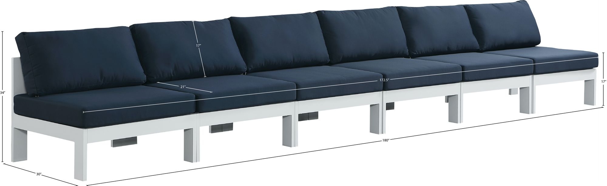 Nizuc 180" Outdoor Patio Waterproof Fabric Armless Modular Sofa with Aluminum Frame