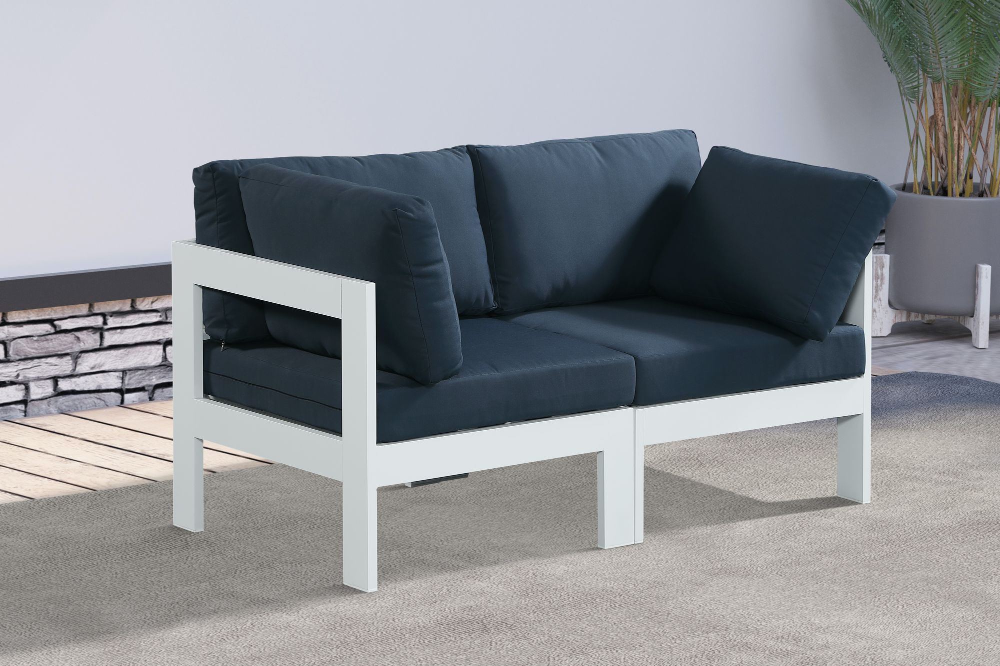 Nizuc 60" Outdoor Patio Waterproof Fabric Modular Sofa with White Aluminum Frame