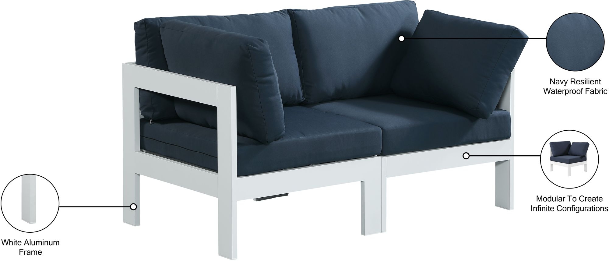 Nizuc 60" Outdoor Patio Waterproof Fabric Modular Sofa with Aluminum Frame
