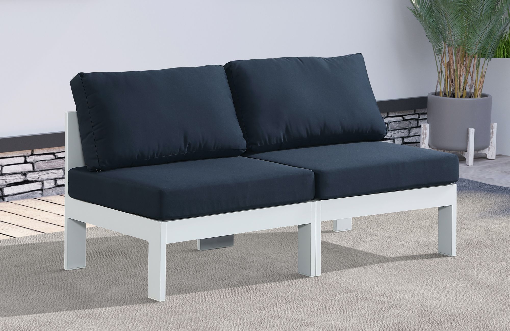 Nizuc 60" Outdoor Patio Waterproof Fabric Armless Modular Sofa with Aluminum Frame