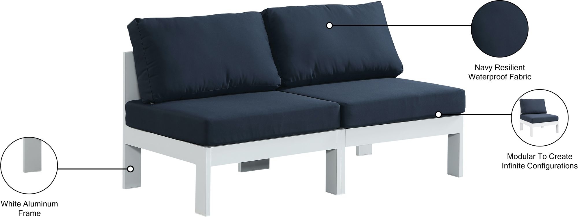 Nizuc 60" Outdoor Patio Waterproof Fabric Armless Modular Sofa with Aluminum Frame