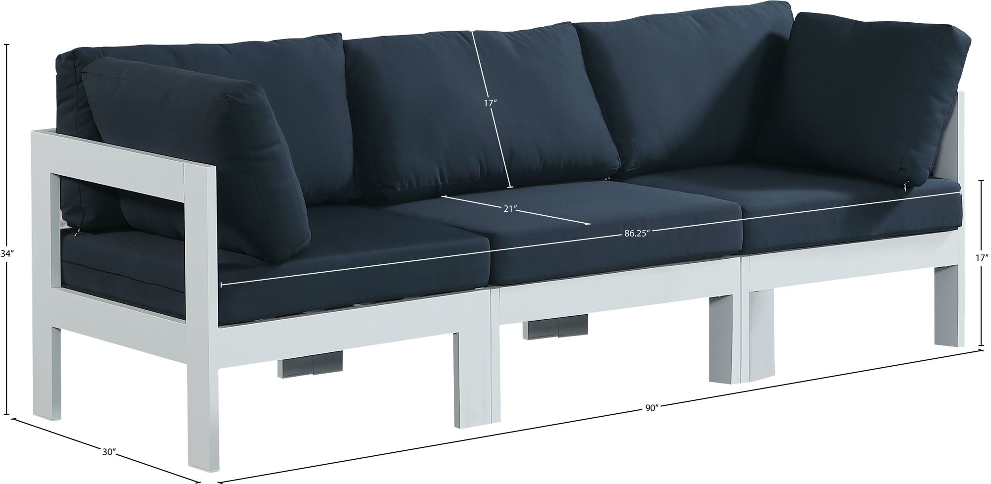Nizuc 90" Outdoor Patio Waterproof Fabric Modular Sofa with White Aluminum Frame