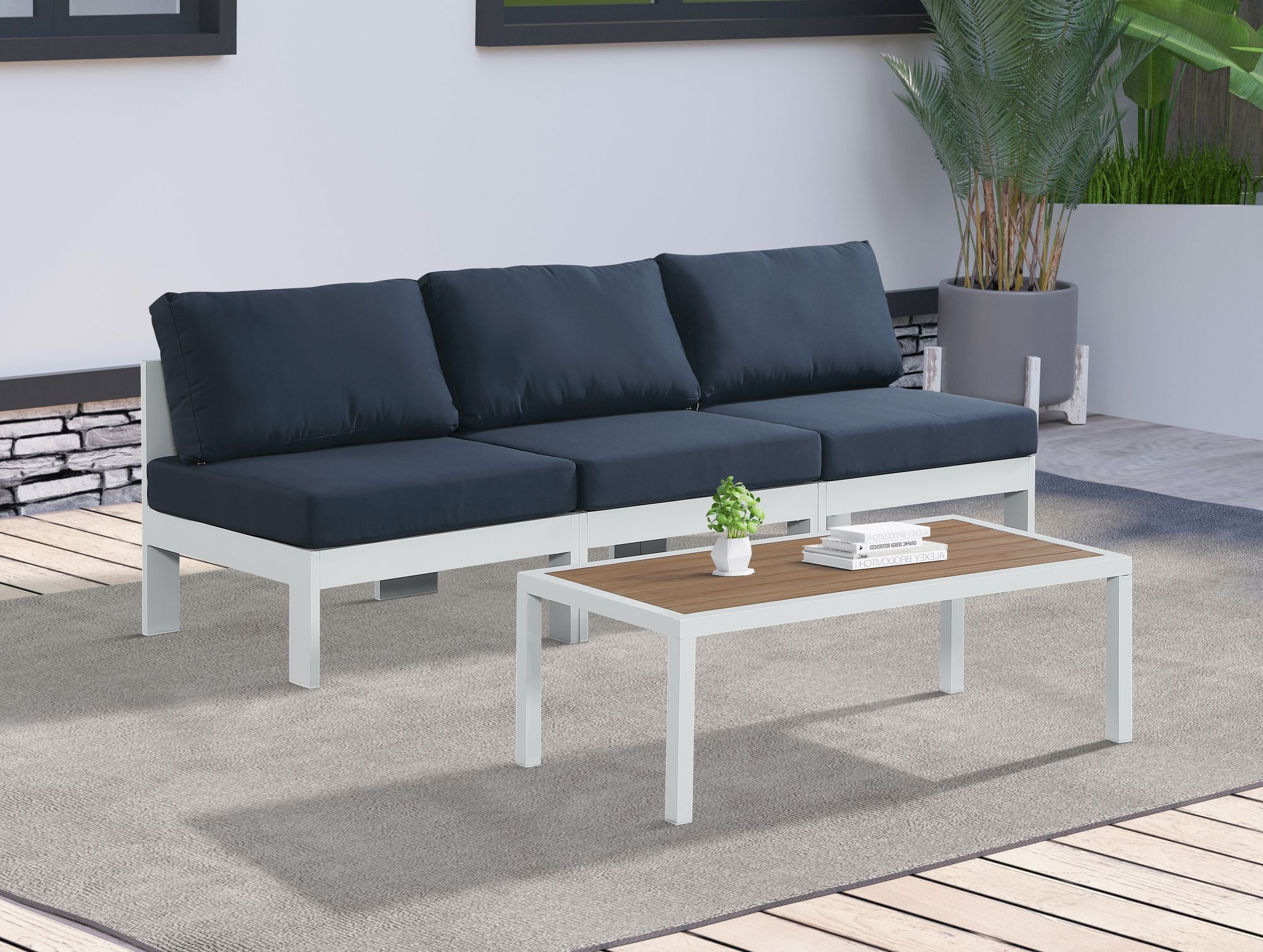 Nizuc 90" Outdoor Patio Waterproof Fabric Armless Modular Sofa with Aluminum Frame