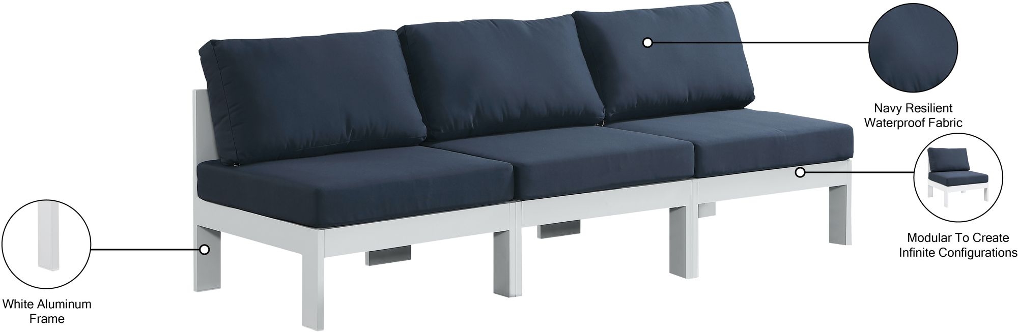 Nizuc 90" Outdoor Patio Waterproof Fabric Armless Modular Sofa with Aluminum Frame