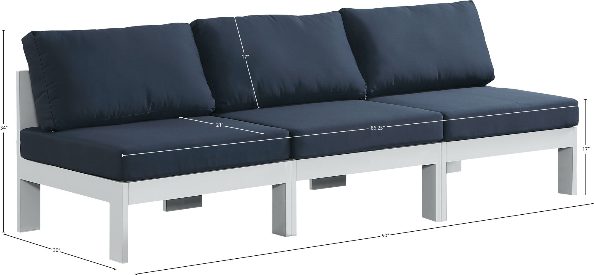 Nizuc 90" Outdoor Patio Waterproof Fabric Armless Modular Sofa with Aluminum Frame