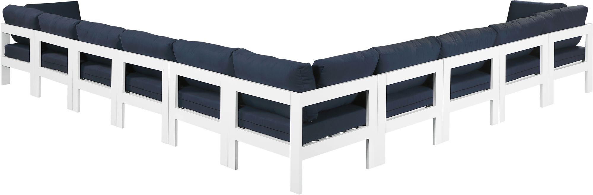 Nizuc 180" 10-Piece Outdoor Patio Waterproof Fabric Modular Sectional with White Aluminum Frame