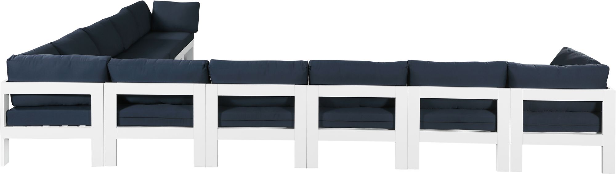 Nizuc 180" 10-Piece Outdoor Patio Waterproof Fabric Modular Sectional with White Aluminum Frame