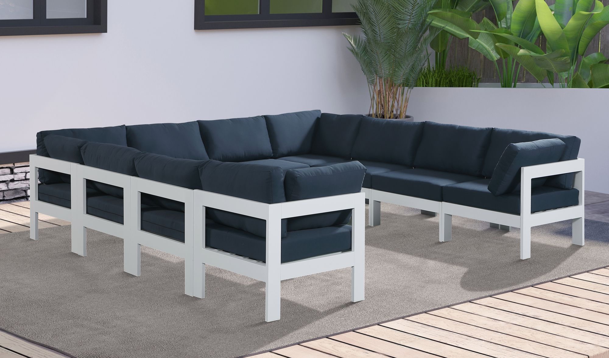 Nizuc 120" 10-Piece Outdoor Patio Waterproof Fabric Modular U-Shape Sectional with Aluminum Frame