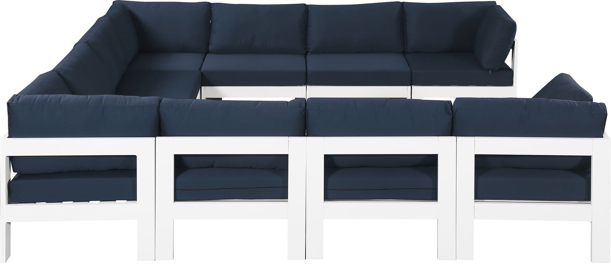 Nizuc 120" 10-Piece Outdoor Patio Waterproof Fabric Modular U-Shape Sectional with White Aluminum Frame