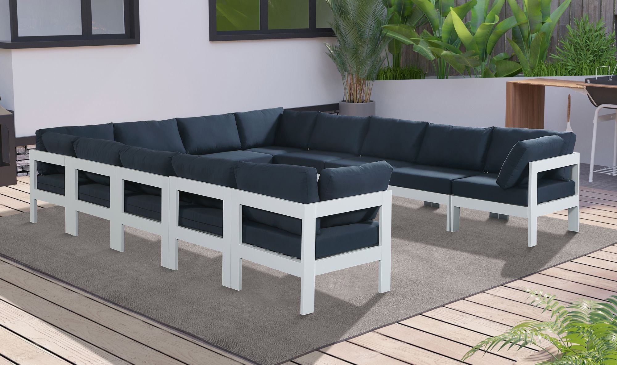 Nizuc 120" 12-Piece Outdoor Patio Waterproof Fabric Modular U-Shape Sectional with Aluminum Frame