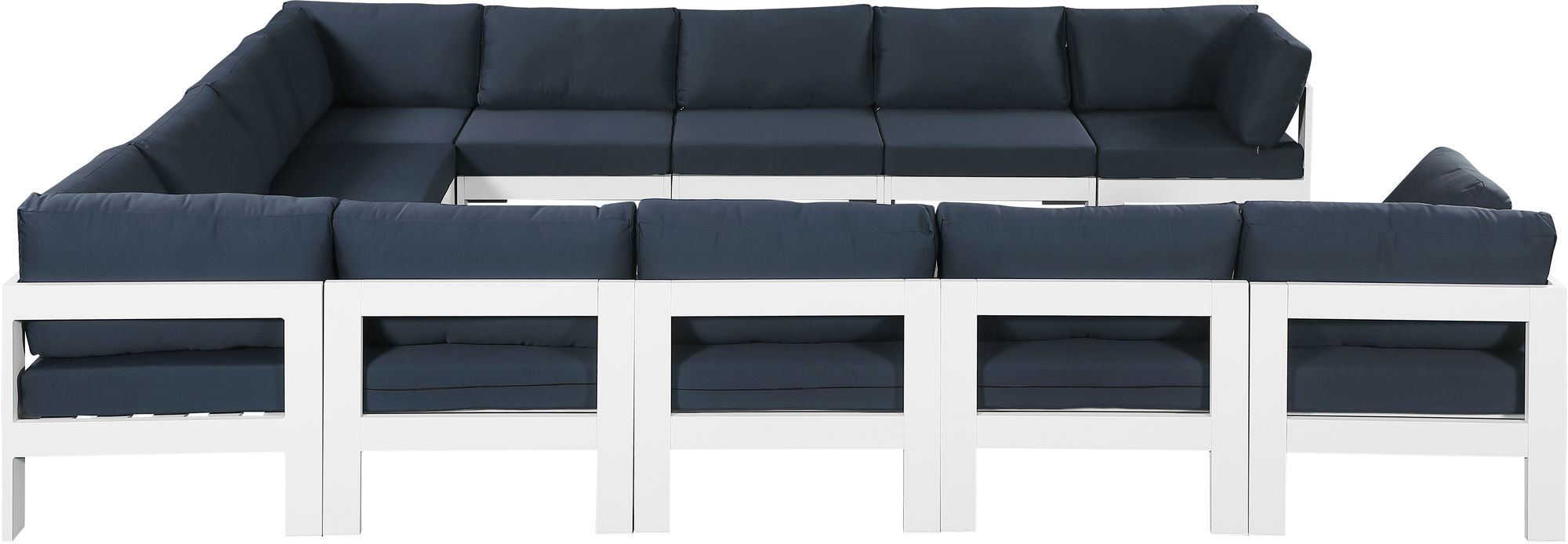 Nizuc 120" 12-Piece Outdoor Patio Waterproof Fabric Modular U-Shape Sectional with White Aluminum Frame